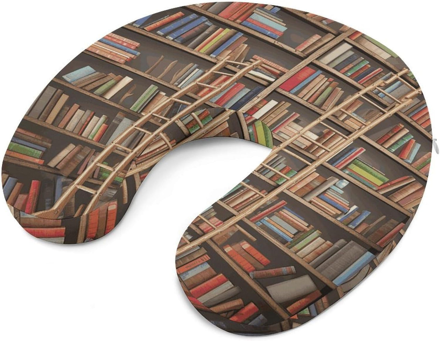 Funny Book Shelves Collection and Ladder Neck Pillow Memory Foam U Shaped Pillows Portable Pillows for Shoulder Travel Head Support Pillow with Concealed Zipper for Airplane Car Home Office