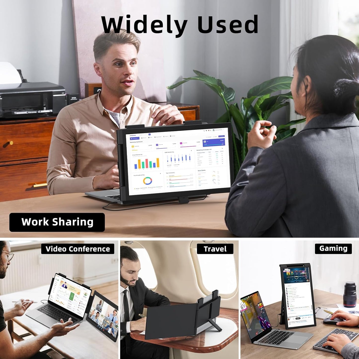 Laptop Screen Extender, 14" 1080P Portable Monitor, Type-C HDMI Plug and Play for 13.3" - 16.1" Laptops, 270° Rotation Attachment Display for Windows/MacOS/Chrome Laptop Phone