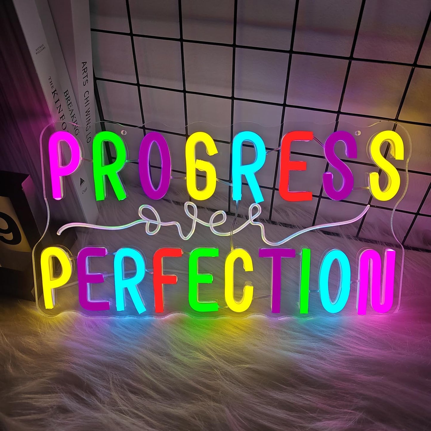 Progress Over Perfection Neon Sign Dimmable Classroom Wall Decor Led Progress Over Perfection Wall Art Neon Light, Kids Motivational Neon Sign for Classroom, Bedroom, Inspirational Wall Decoration Gift