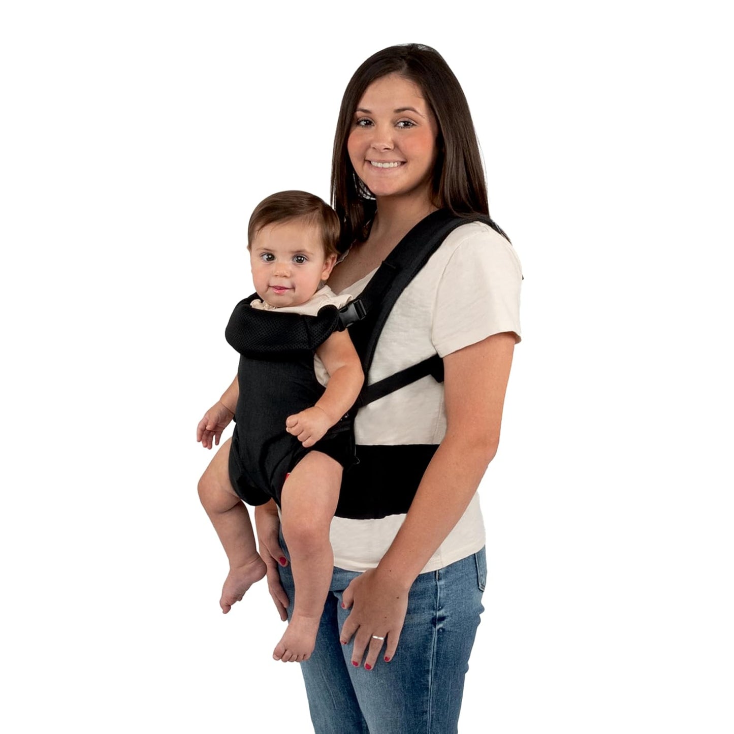 Nuby Baby Carrier with 3 Carry Positions, Adjustable Leg Support for “M” Position, Padded Shoulder Straps & Waist Belt – Lightweight, Comfortable & Secure Inward, Outward & Back Carry Option, Black