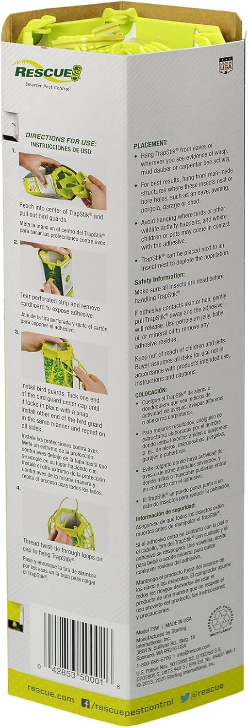 RESCUE! VisiLure® TrapStik for Wasps, Mud Daubers, Carpenter Bees – 3 Pack