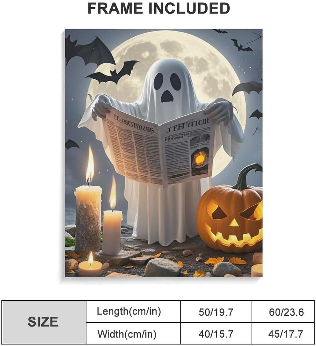 Wall Decor Decorative Wall Art Ghost Reading Cotton And Linen Hanging Poster Framed Wall Artwork Gallery Aesthetic for Bedroom Living Room Bathroom 16x20inch(40x50cm)