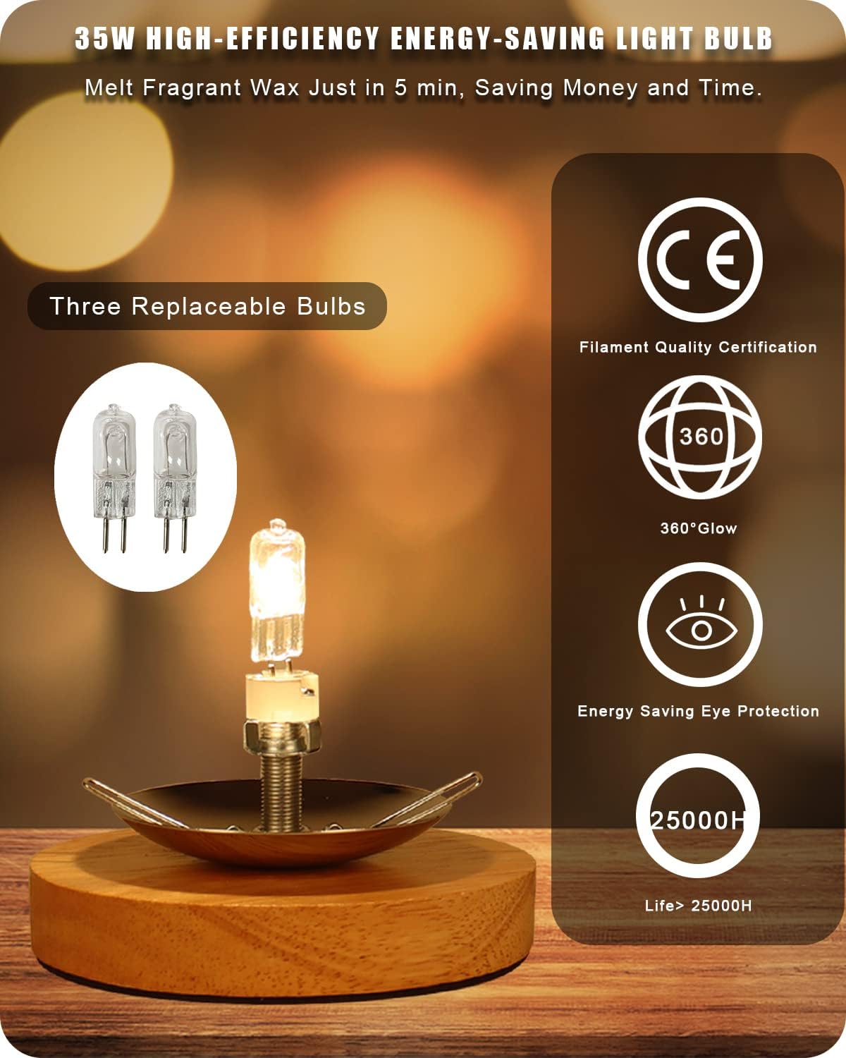 Dimmable Candle Wax Warmer for Scented Wax Melts for Bedroom, Moon Lamp Glass Light Wax Scent Home Decor Gifts