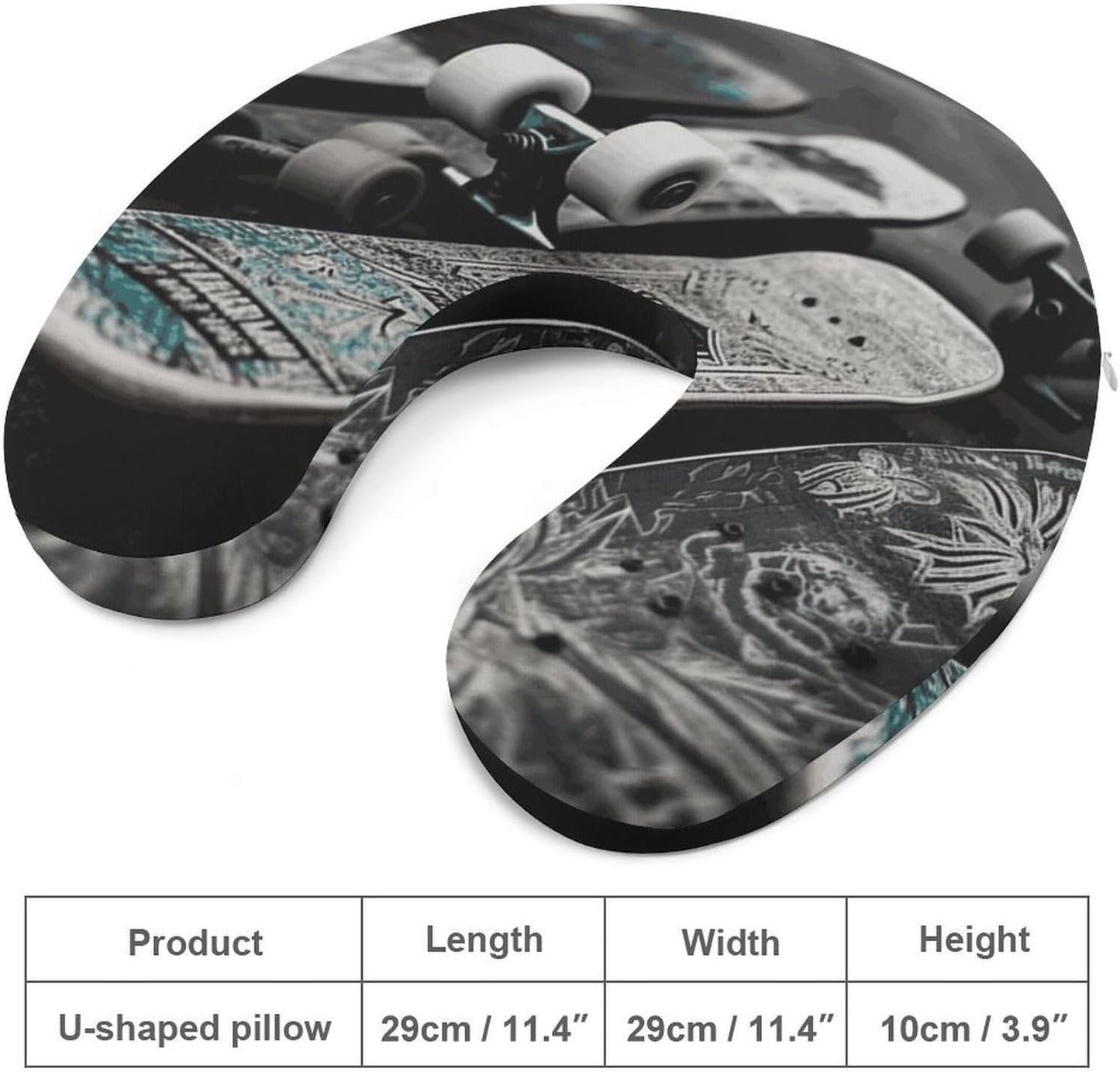 Skate Boards Neck Pillow Memory Foam U Shaped Pillows Portable Pillows for Shoulder Travel Head Support Pillow with Concealed Zipper for Airplane Car Home Office