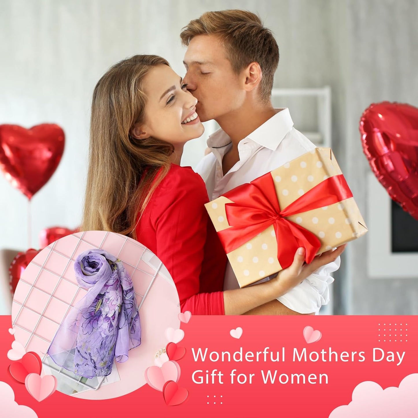 E-Clover Herebuy - Unique Women's Floral Scarves: Chiffon Flowers & Birds Printed Scarf