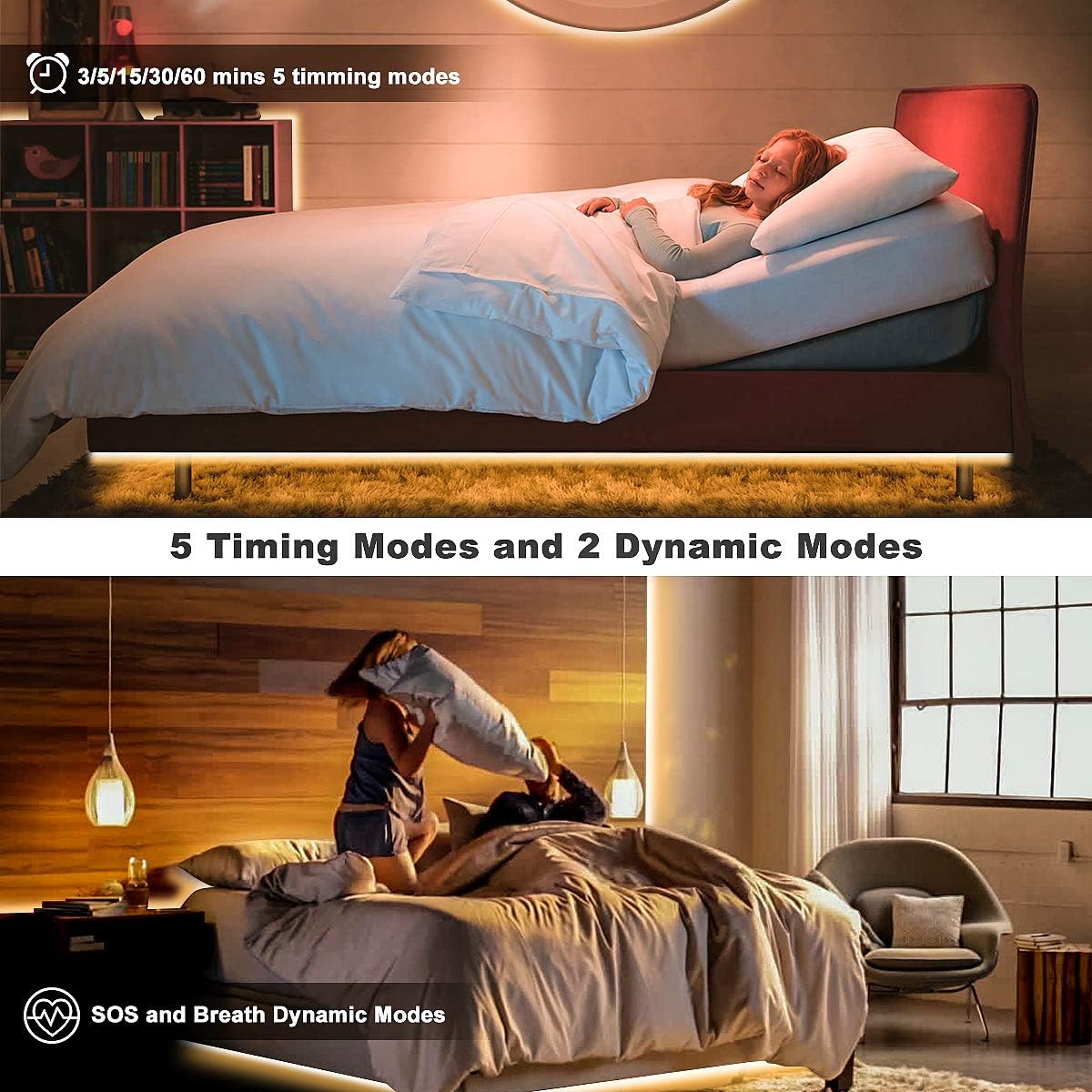 MY BEAUTY LIGHT LED Strip Lights Warm White,16.4ft Dimmable LED Light Strip with RF Remote,300 Bright 3000K 2835 LEDs,Plug-in Adhesive Rope Lights with Timing Mode for Living Room Bedroom Kitchen