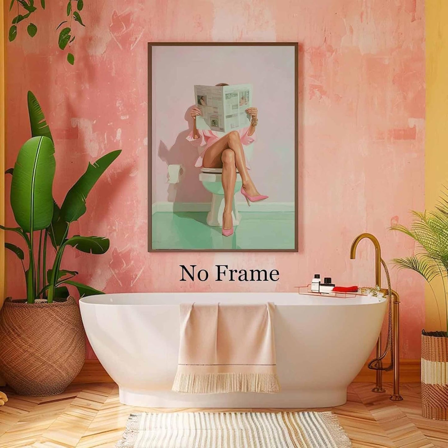 Bathroom Aesthetic Wall Art Woman Reading Newspaper Art Woman On Toilet Wall Art Trendy Women Prints Fashion Women Painting Aesthetic Style Picture Trendy Bathroom Posters For Room 16x24inch No Frame