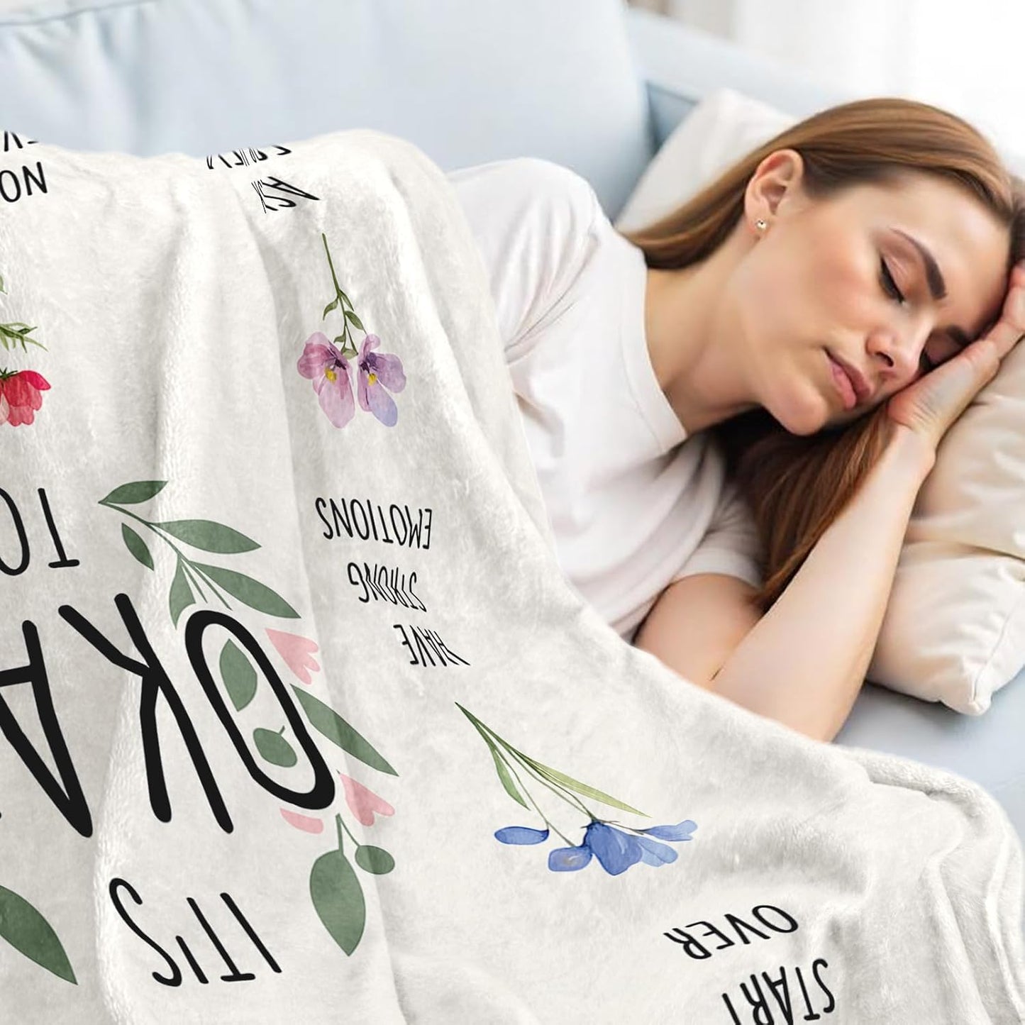 Inspirational Birthday Gifts for Women, Encouragement Gifts for women, Stress Relief, Mental Health, Christian Motivational Gift for Her Female, Positive Affirmation Blanket with Flowers 50'' x 60''