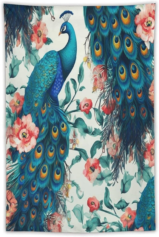 FodPand Beautiful Peacock Flowers Tapestry Anti-fading Wall Tapestry with Installation Kit Backdrop Banner Multipurpose Aesthetic Tapestries Boho Wall Art Hanging Decorative Blanket 40"x60"