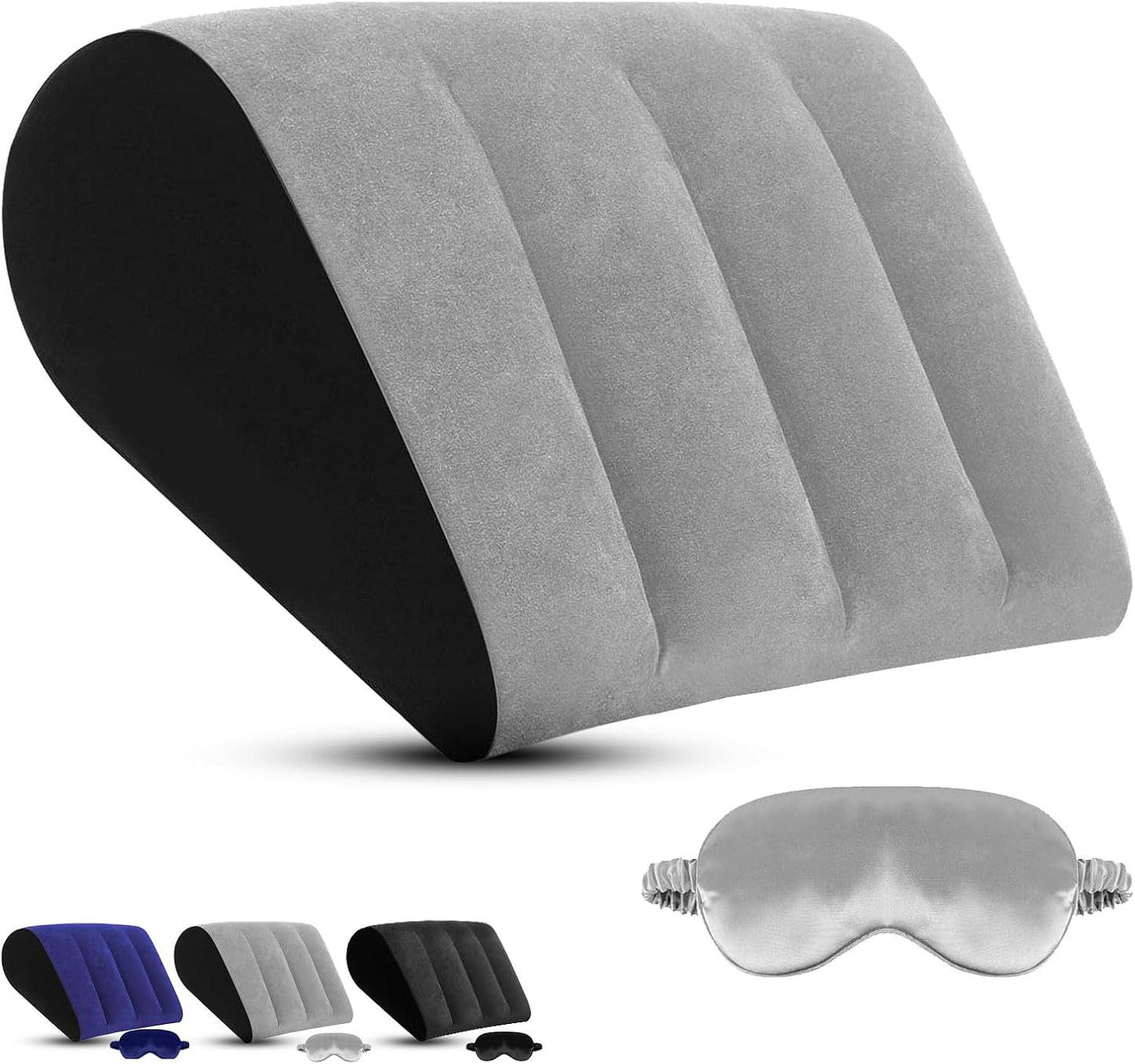 TheClover Inflatable Wedge Pillow for Sleeping - Leg Elevating Pillow with Sleep Mask, Bed Wedge Pillow for Camping, Grey