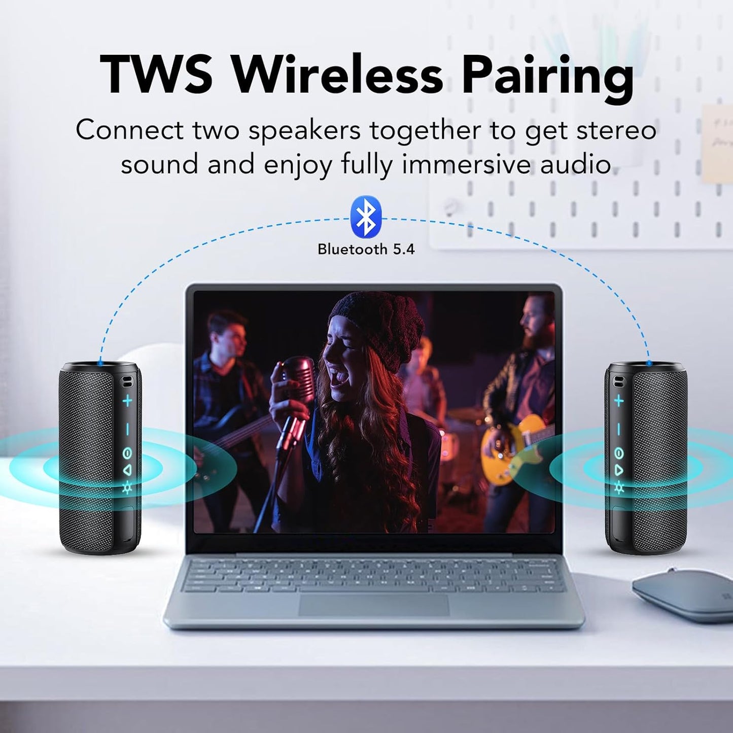 TIMU Portable Bluetooth Speaker, Powerful Sound Wireless Speaker: Boost Bass, Bluetooth 5.4, 24H Playtime, 8 RGB Modes, IPX7 Waterproof, TWS Pairing, for Outdoor/Home/Party, Gift Ideas（Black）