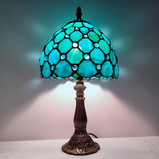 Small Tiffany Table Lamp 8 Inch Tiffany Style Desk Lamp Stained Glass Antique Light Bedroom Bedside Lamp Retro Reading Lamps (Green Pearls Style)