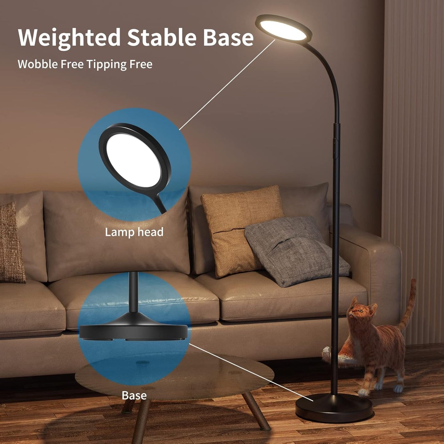 luckystyle Floor Lamp,Super Bright Dimmable LED Lamps for Living Room, Custom Color Temperature Standing Lamp with Remote Push Button, Adjustable Gooseneck Reading Floor Lamp for Bedroom Office Black
