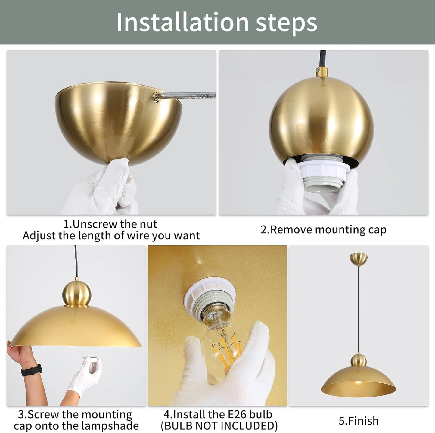 18 Inch Large Pendant Lights Kitchen Island Farmhouse Pendant Light with Adjustable Gold Dome Hanging Light Fixtures for Over Sink Dining Room Bedroom Hallway, ETL Listed