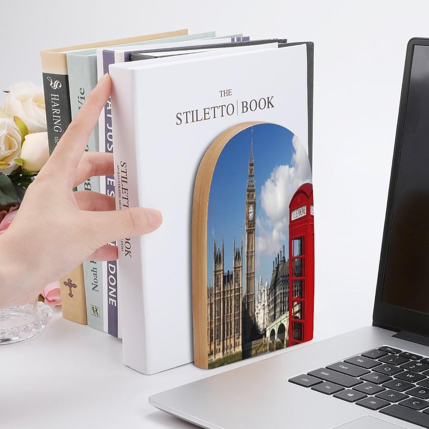 London Big Ben Wooden Bookend Non-Slip Book Ends Heavy Duty Book Stopper with Metal Base Books Holderd Decorative Bookends Stands Firmly for Office Supplies