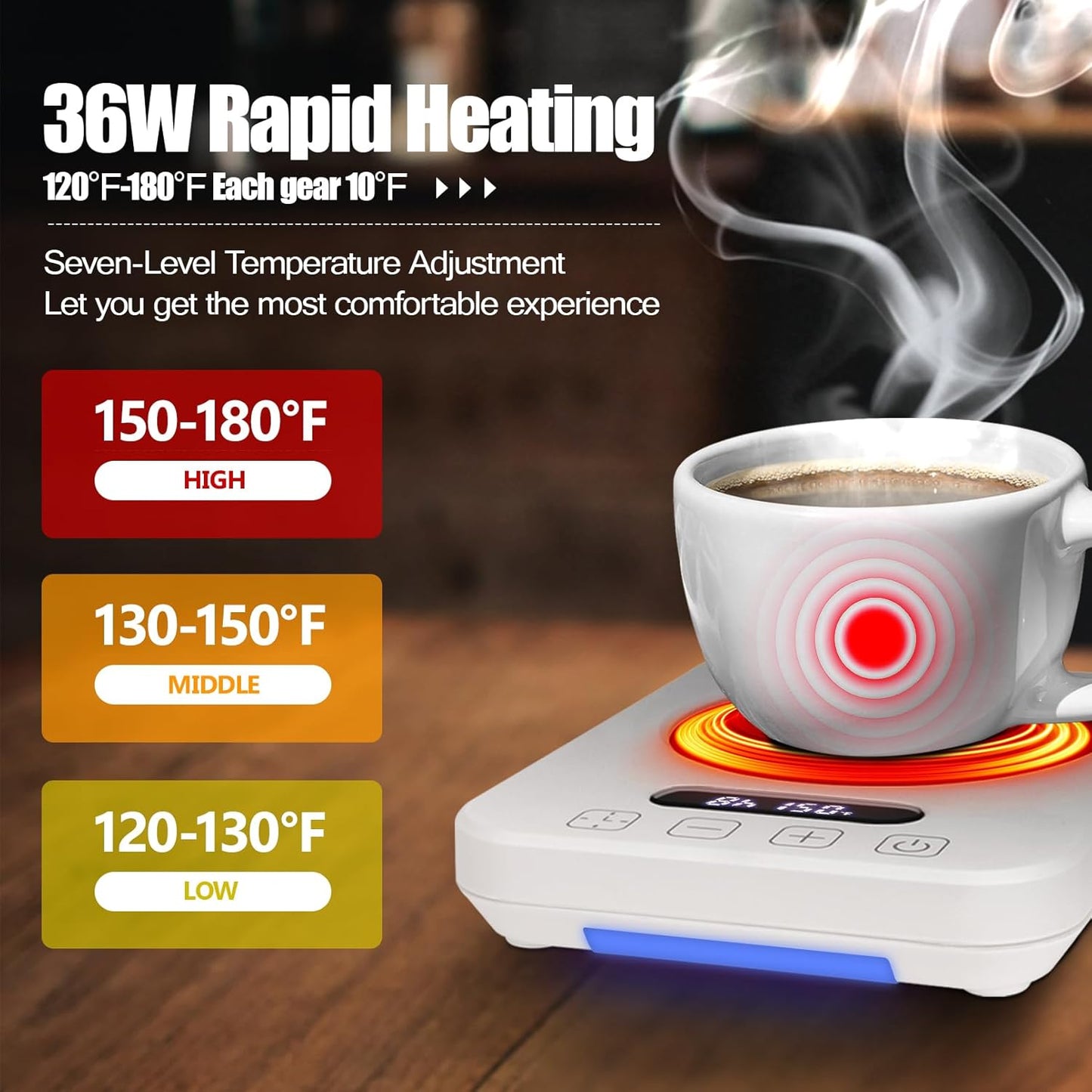 Coffee Mug Warmer for Desk with Temperature Display 9 Temp Settings（110°F-180°F） & 1-12H Timer Coffee Cup Warmer As Ideal Gift for Coffee Lovers, White