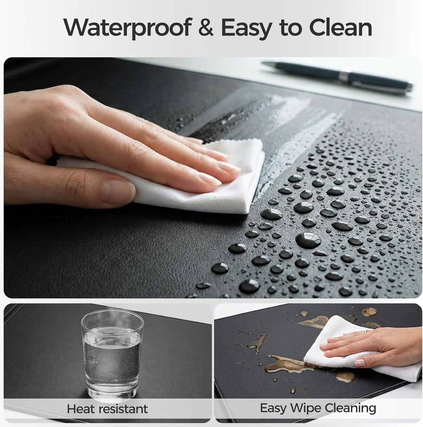 Premium Double-Sided Faux Leather Desk Pad – Non-Slip, Waterproof, with Magnetic Cable Organizer & File Storage – Designed for Offices & Creative Spaces – Durable & Easy to Clean（Black）