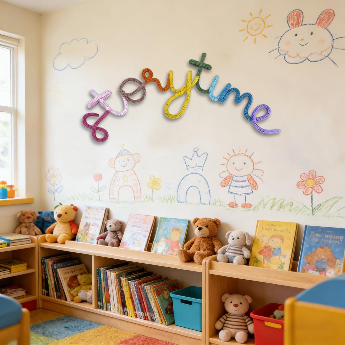 Handmade Storytime Wall Sign-Knitted Wire Storytime Sign Reading Corner Sign Decor story time wall sign wire Letters Book Corner Decor for Kids Room Nursery & Playroom (Storytime)