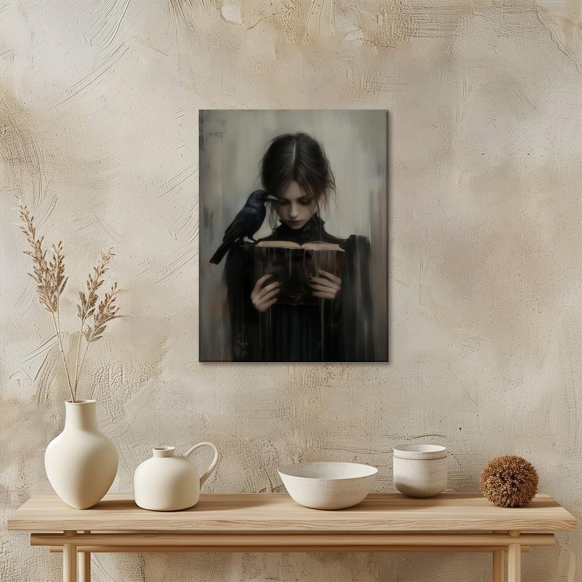 Dark Academia Wall Art Vintage Victorian Woman Reading Book Painting Gothic Academia Wall Decor Dark Moody Girl Canvas Art Poster for Bedroom Living Room Dorm Library Corner 12x16inch Unframed
