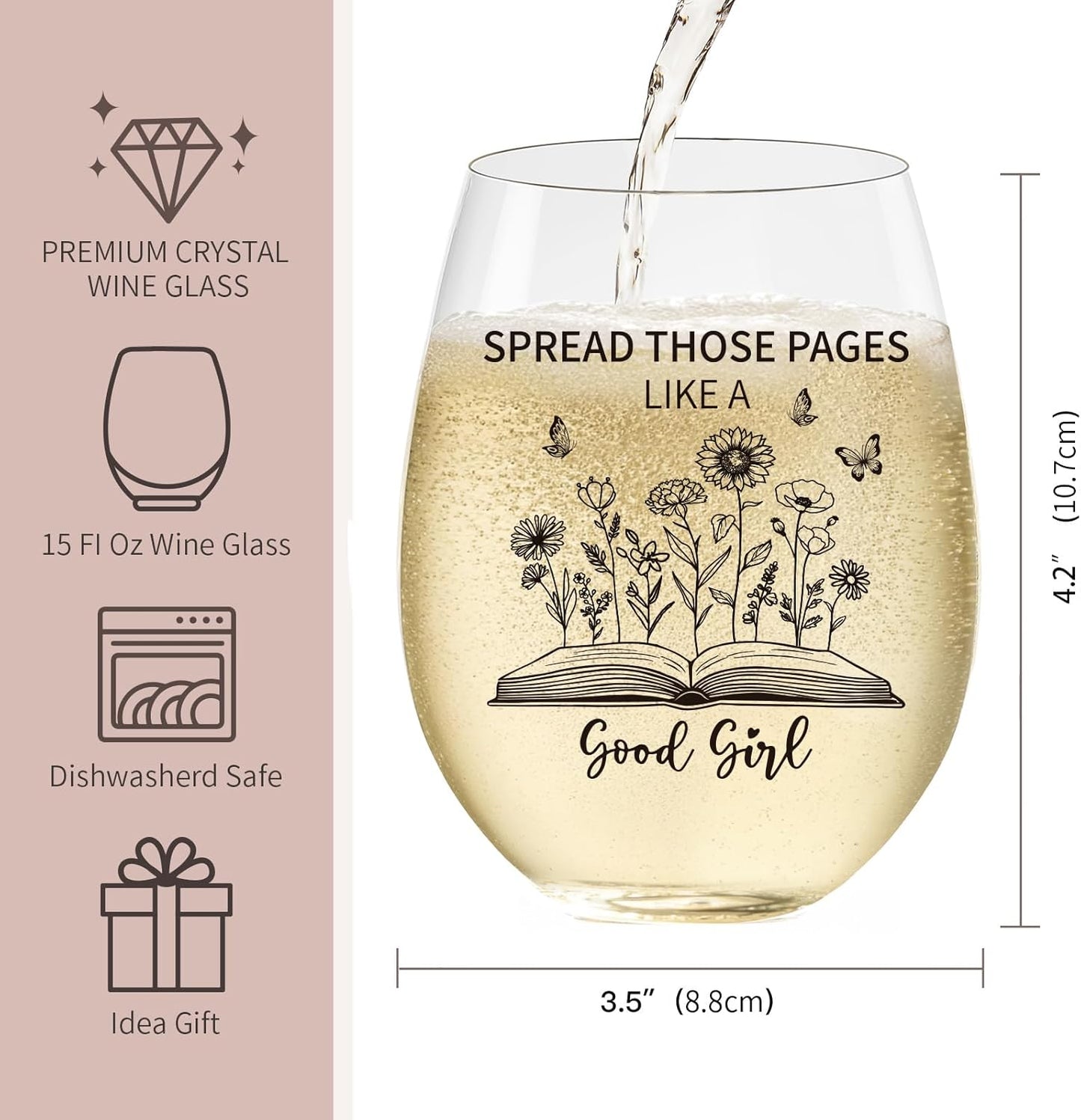 Cheeky Book Lover Gift Wine Glass – Christmas Gifts - 15oz Funny Wine Glass for Women, Book Lover Gifts, 15 oz Scratch-Resistant Wine Glasses, Dishwasher safe, New Years Gift