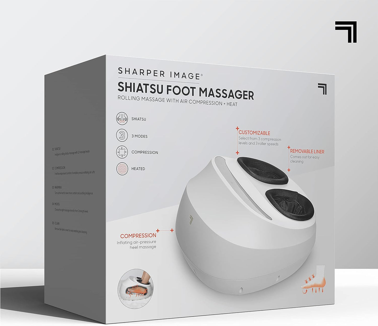 Sharper Image Electric Shiatsu Foot Massager with Heat & Air Compression, Deep Kneading Rollers & Washable Cover, Targets Heels, Balls & Arches up to Mens Size 12, Gift for Women & Men