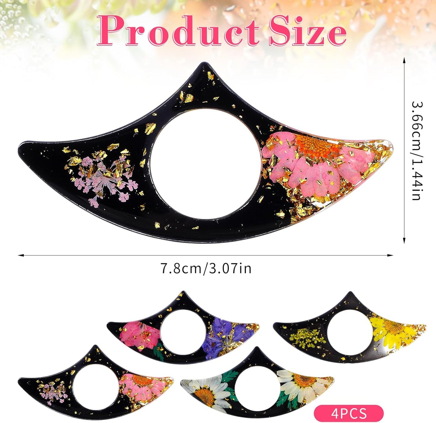 Cobee 4 Pcs Dried Flower Page Holders, Handcraft Thumb Ring Resin Bookmarks, Floral Opener Cute Reading Accessories Gift for Book Lovers