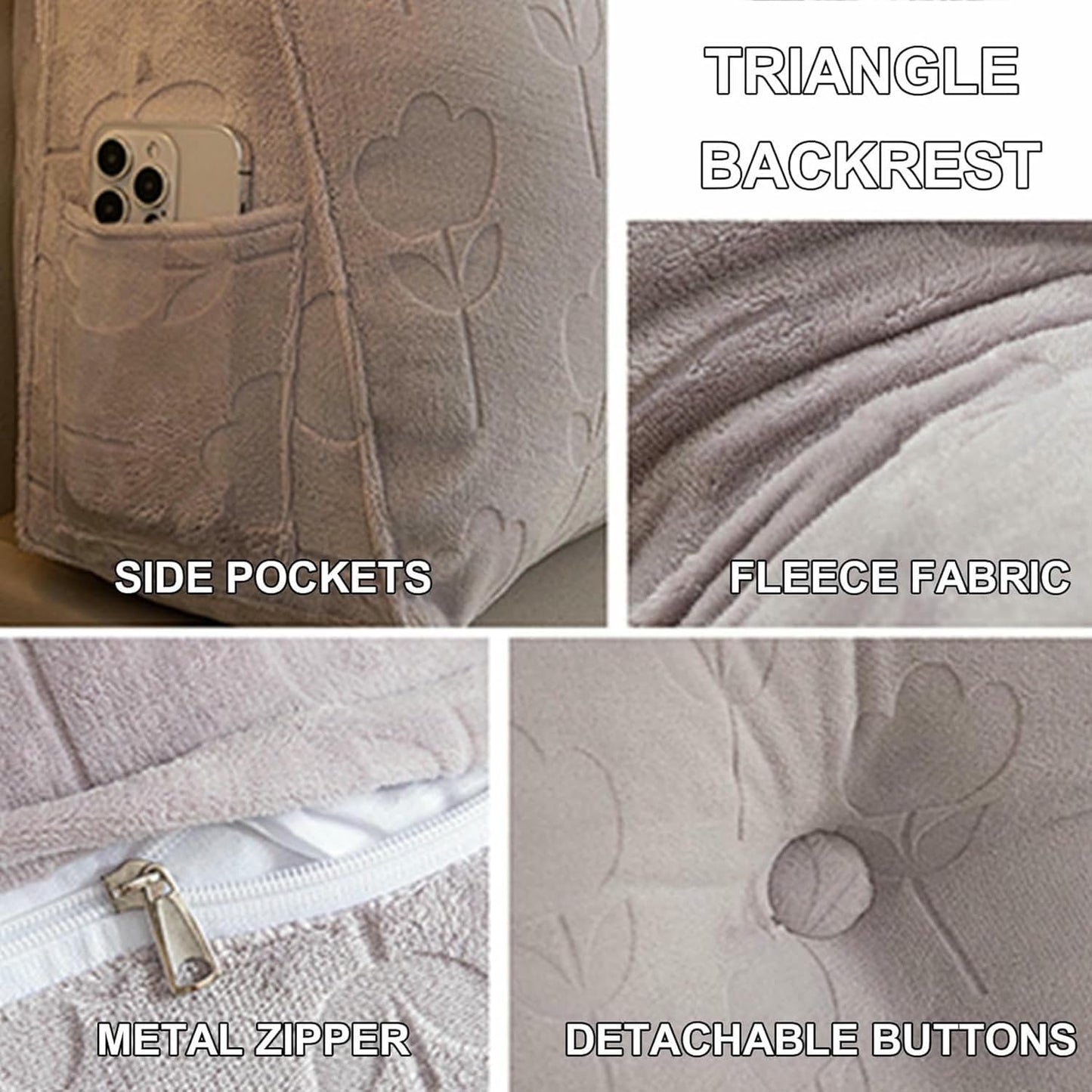 Fleece Wedge Headboard Pillow,Large Backrest Triangular Headboard Reading Pillow,Solid Color Positioning Support Bed Rest Cushion Removable Daybed Bolster Cover~/