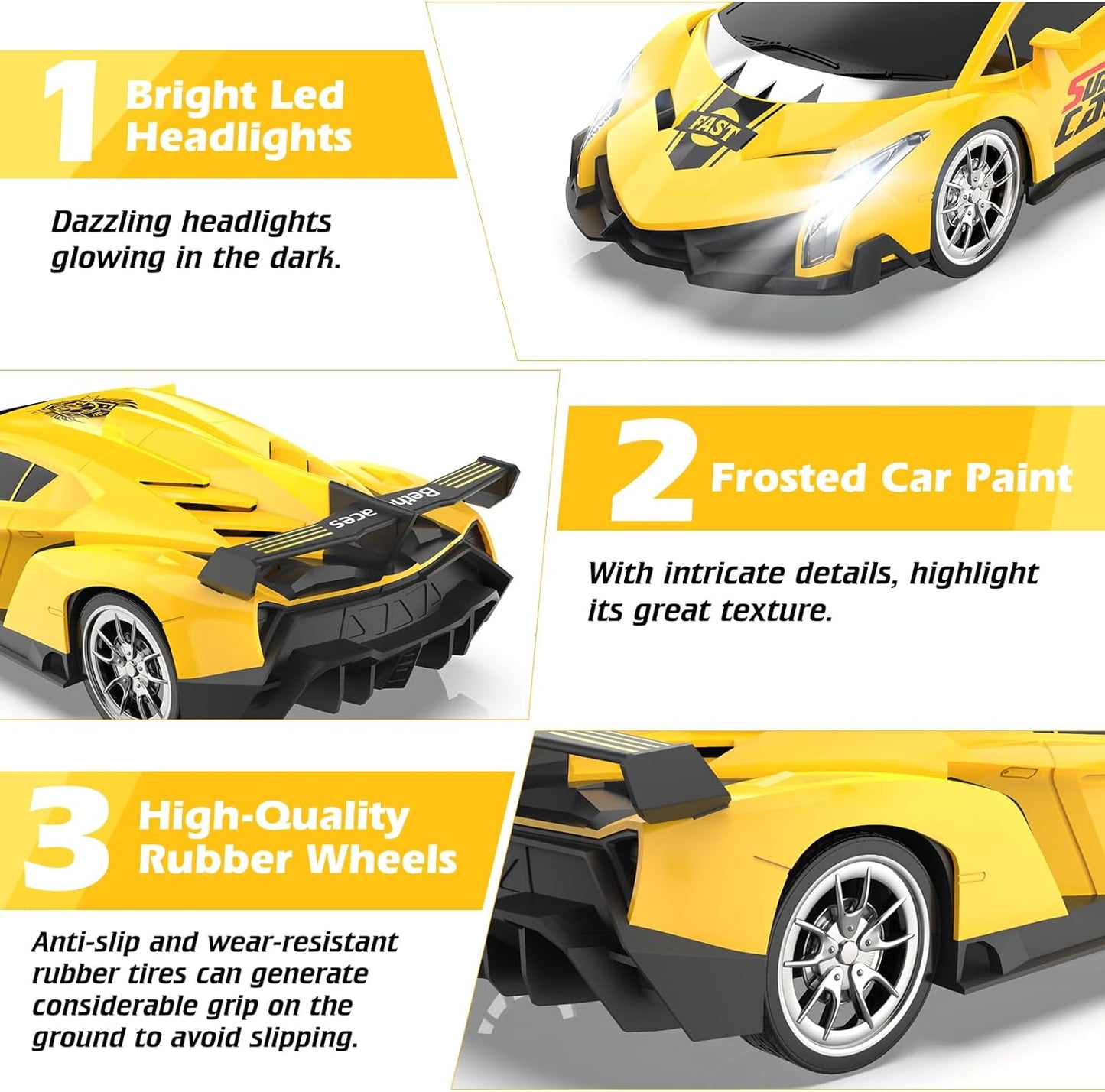 Growsland Remote Control Car, RC Cars for Kids 1:18 Electric Toy Car Hobby Racing Car Toys with Lights & Controller, Christmas Birthday Gift for 3 4 5 6 7 8 9 Year Old Boys Girls