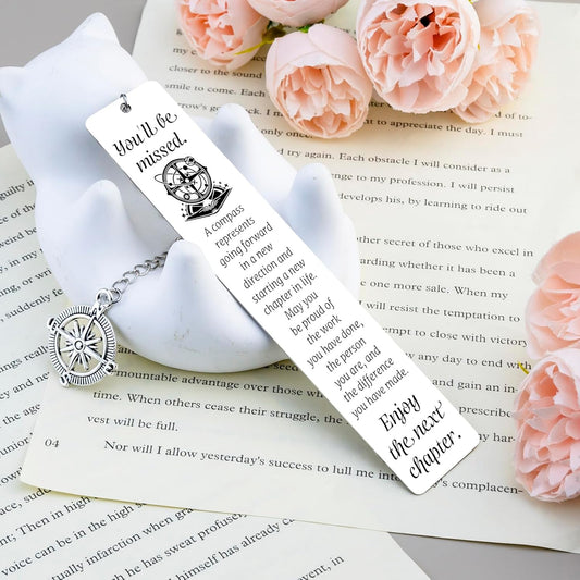 Metal Bookmark Retirement Gifts for Women Men Coworker Leaving Gifts for Women Going Away Goodbye Farewell Gift for Coworkers Friends Employee Compass Bookmarks
