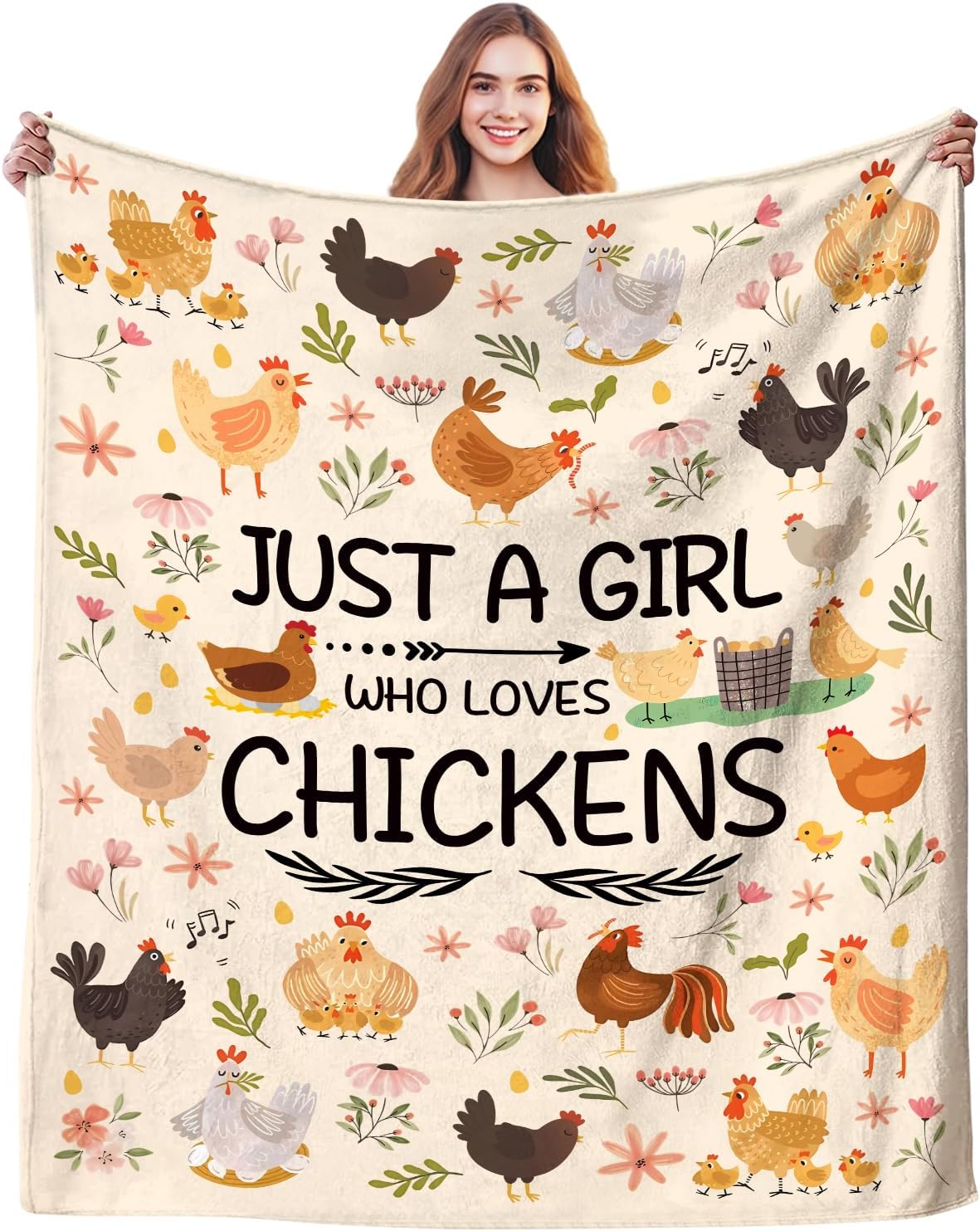 Funny Chicken Blanket for Adults Teens Girls,Chicken Blankets and Throws Just A Girl Who Loves Chickens,Chickens Gifts for Women Animal Lovers 60"x50"