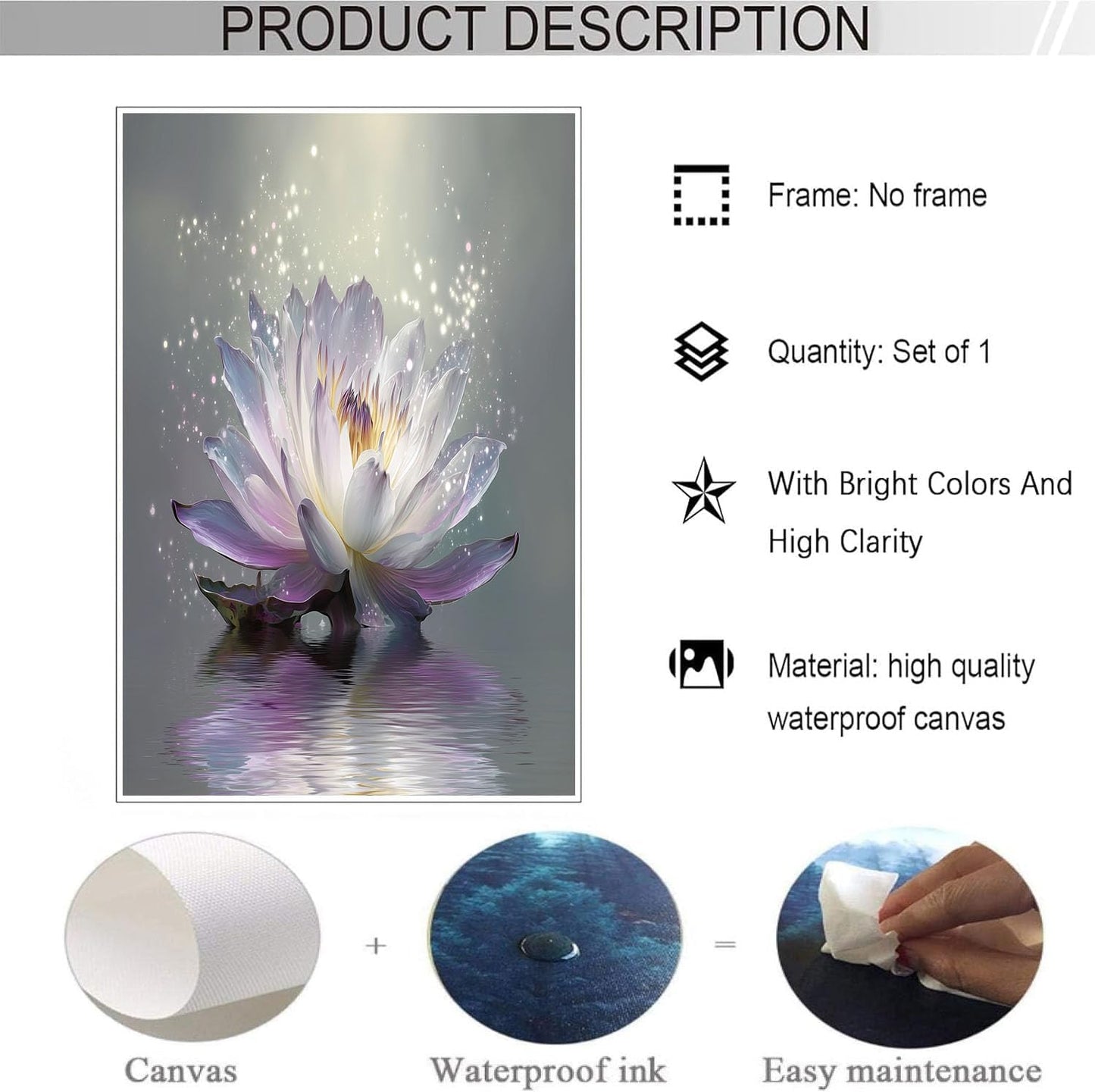 GDJSMIN Fantasy Realism Style Wall Art, White Lotus Purple Light Poster for Reading Room Living Room Decor 16x 24 inch Unframed