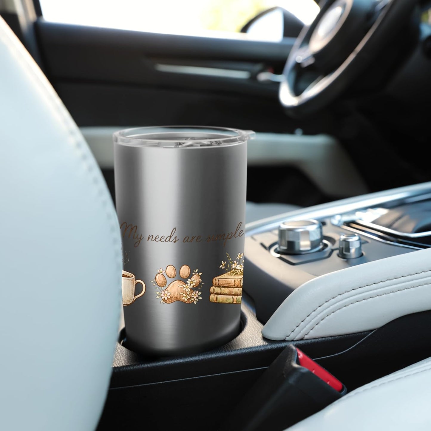 My Needs Are Simple Coffee Dogs Books Floral Aesthetic Stainless Steel Insulated Tumbler