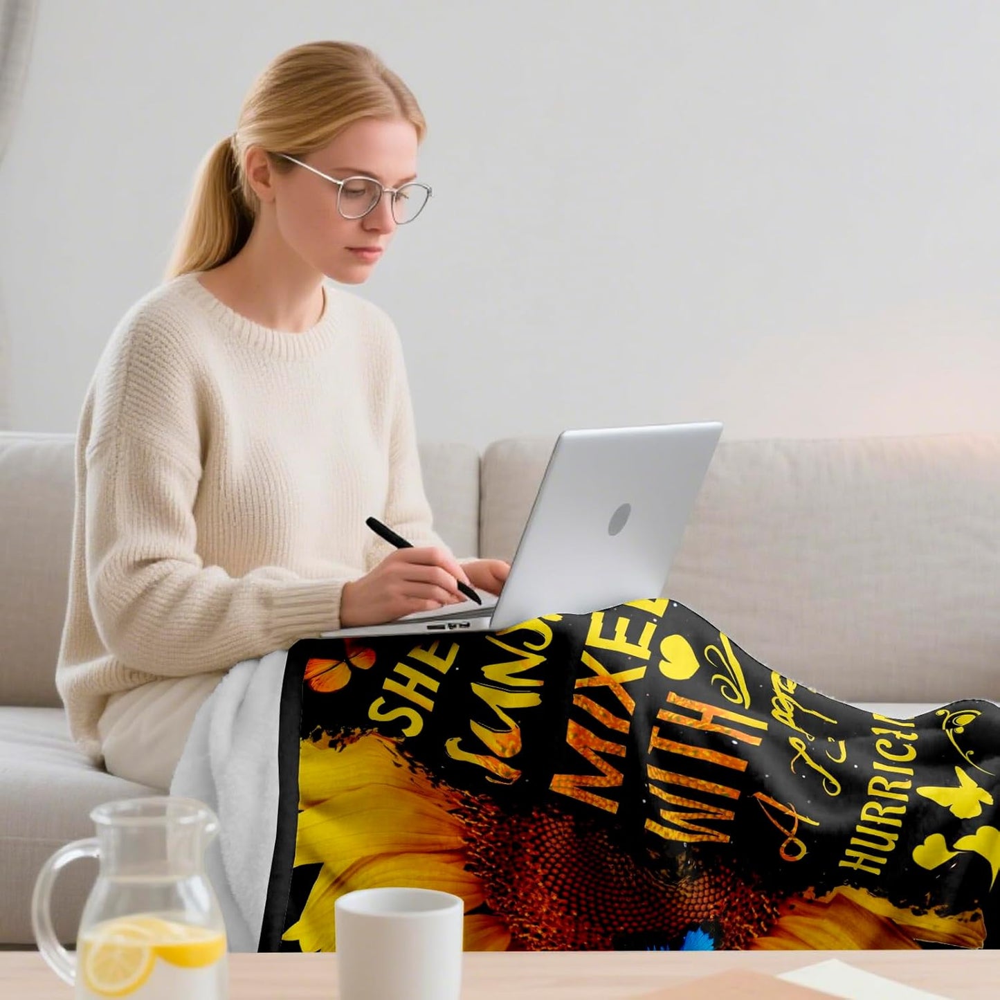 Sunflower Blanket for Women 60" x 50", Mother’s Day Inspirational Gift Blanket, Birthday Get Well Soon Baptism Gifts for Mom, Sister, Best Friend, Sunflower Lovers