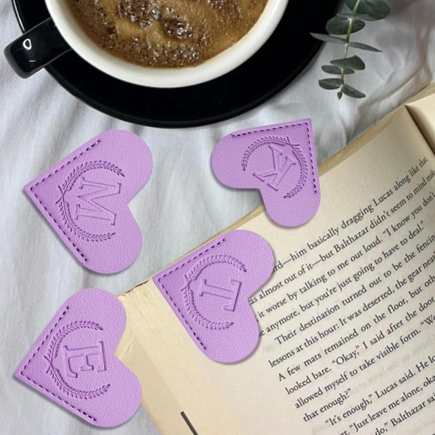 XIANGYUAN Personalized Leather Heart Bookmark with Initial,Cute Bookmarks 26 Letters Corner Book Marks for Reading Women,Men, Kids,Book Accessories for Book Lovers Gifts(Purple T)