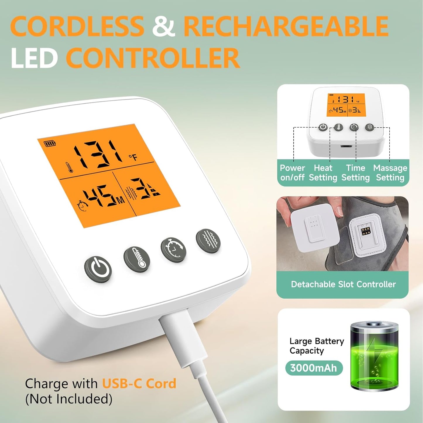 Rechargeable Cordless Ankle Massager with Heat, Heated Foot Massager for Plantar Fasciitis & Achilles Tendinitis Pain Relief, 3 Vibration & Heat Modes, Auto Shut-Off