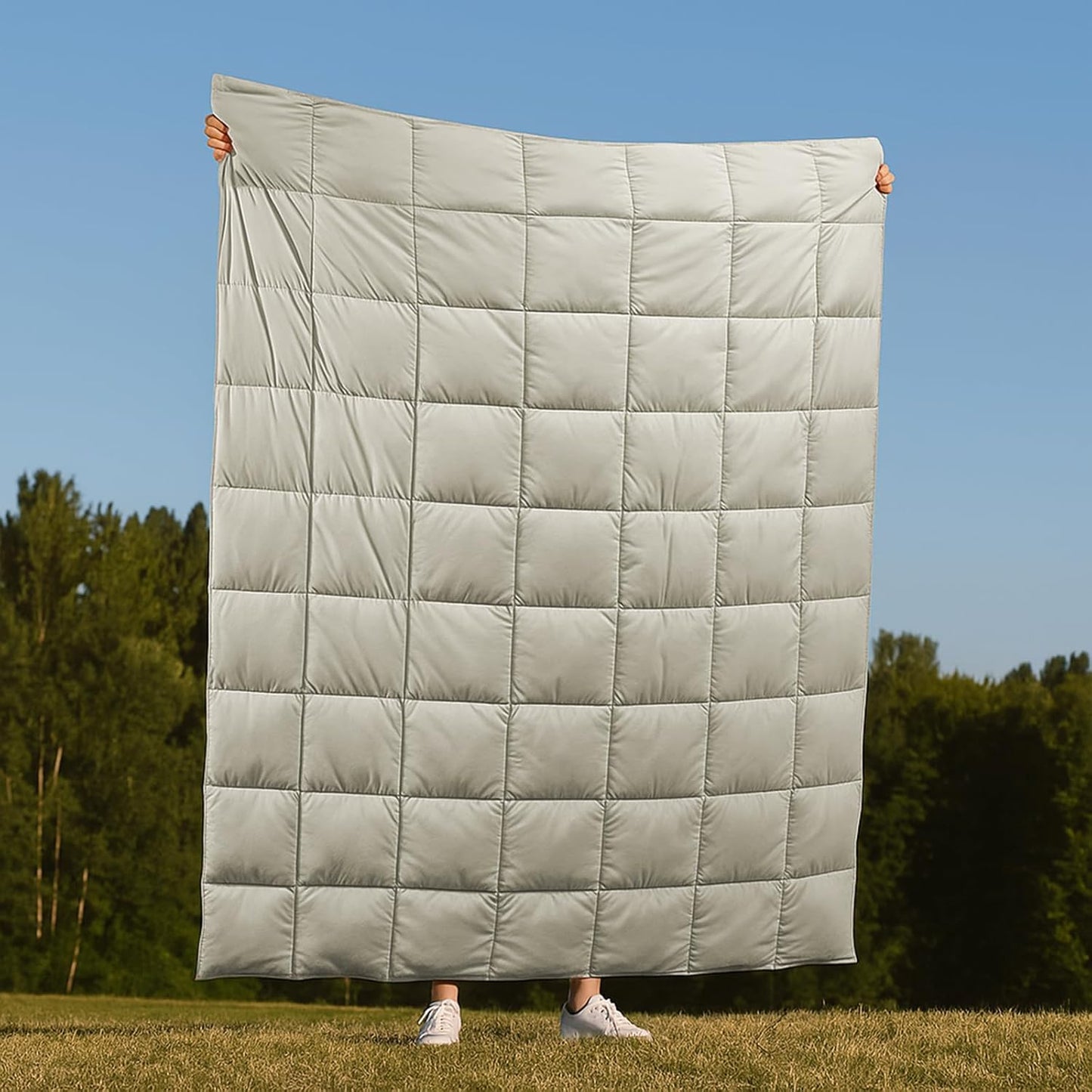 Deodar Natural Down Fiber Throw Blanket for Couch Bed Comforter Sofa Blanket Throw, Outdoor Lightweight Down Comforter Peach Skin Fabric 50"X70" Beige