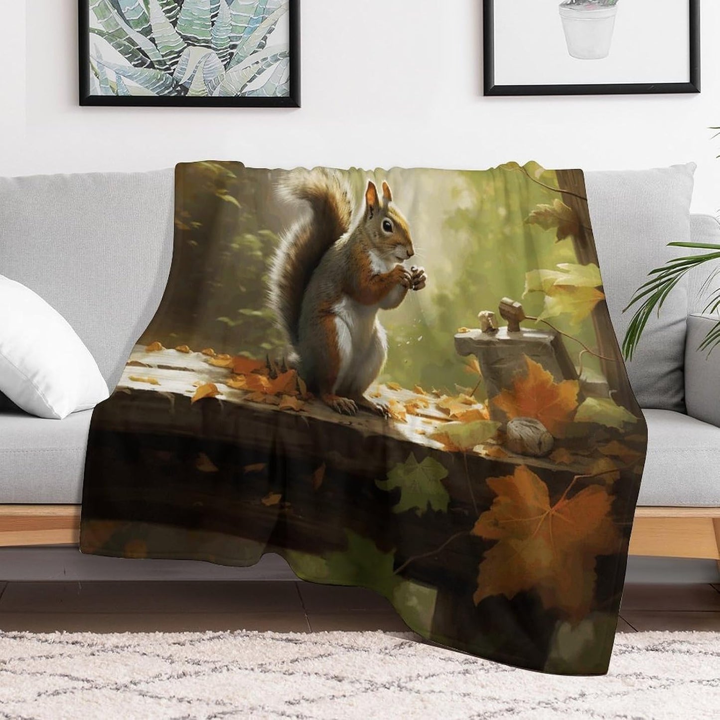 Squirrel Eats Nuts Throw Blanket for Couch Super Soft Warm Lightweight Throw Blankets Cozy Flannel Bed Blanket Cute Decorative Blankets for All Seasons Home Decor Gift 30"*40"（76 * 100cm）