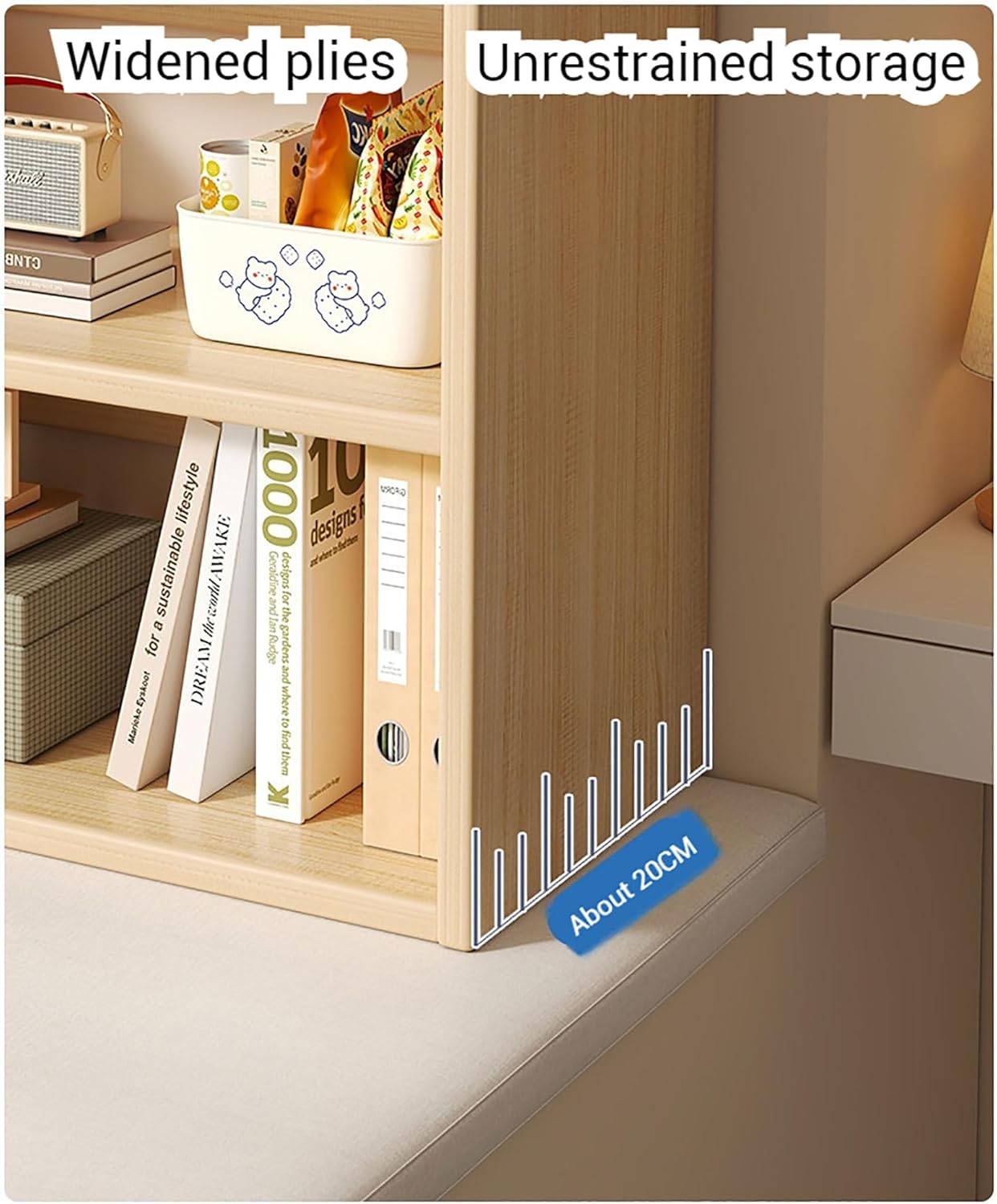3-Tier Solid Wood Desktop Bookshelf, Freestanding Corner Shelf for Small Spaces, Modern Horizontal Bookcase (50x20x65CM, Color B) - Perfect for Home or Office