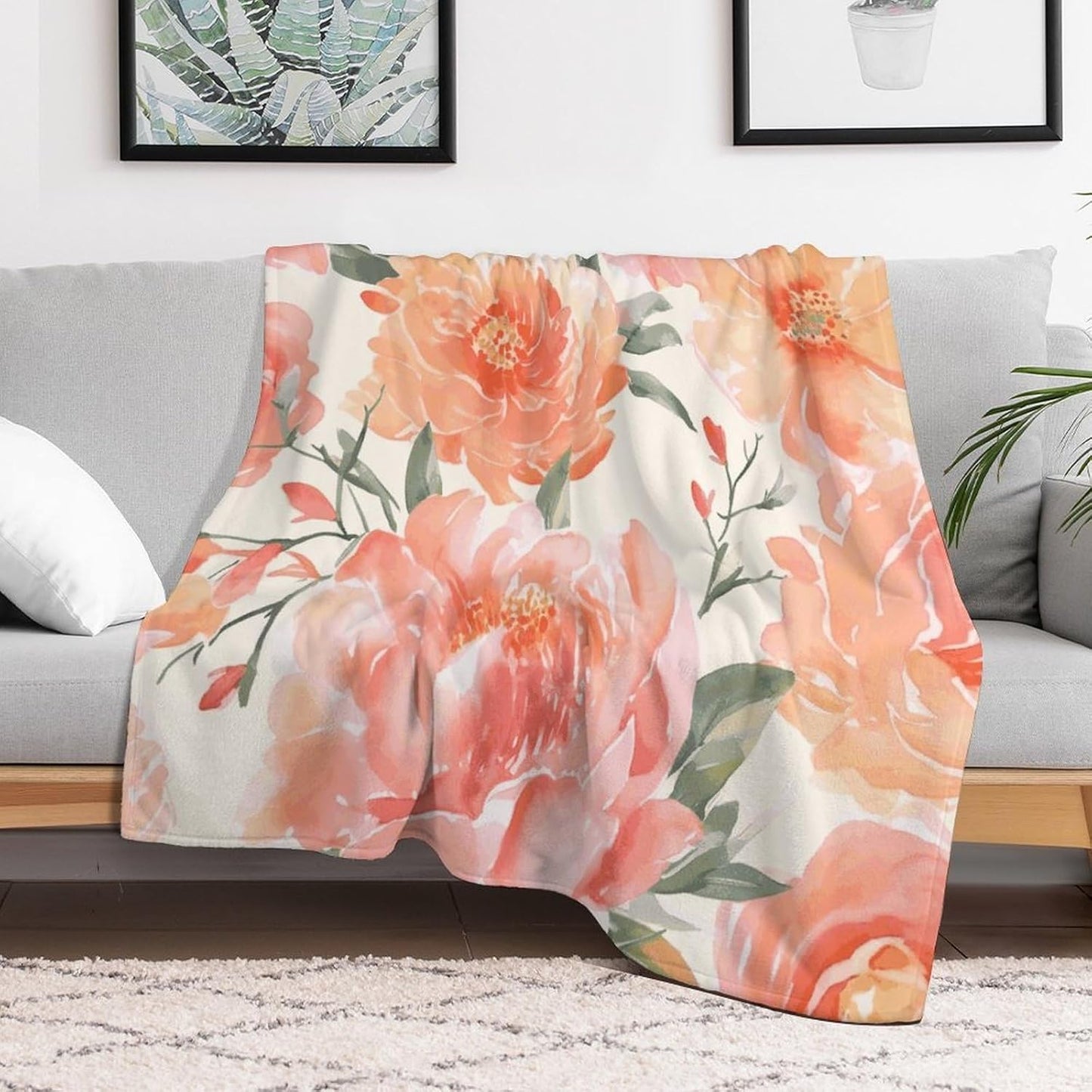 Peach Peony Blanket Super Soft Lightweight Throw Blanket Cute Cozy Warm Bed Blanket Decorative Fuzzy Blanket All-Season Home Decor Gift for Sofa Couch Living Room 40"*50" （100 * 130cm）