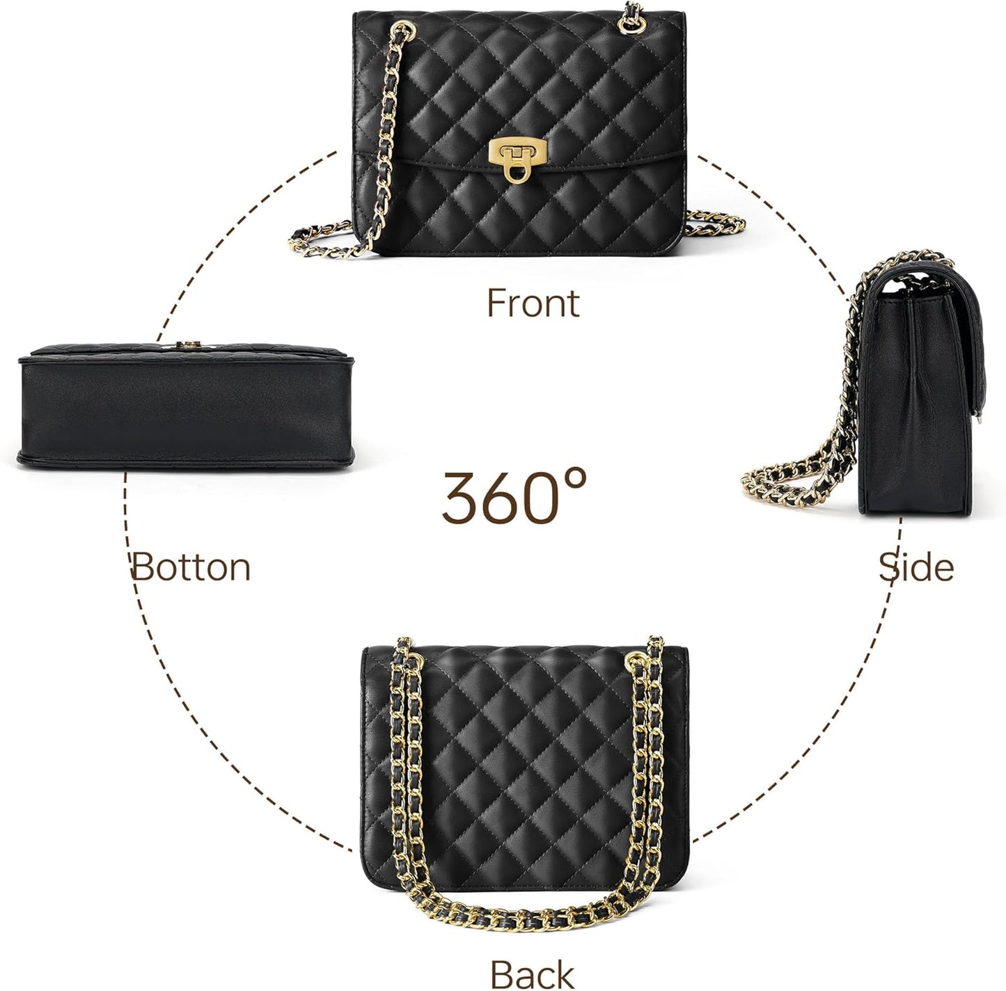 GEMIU Quilted Purses for Women Crossbody Purses Small Purse Ladies Shoulder Bag with Chain Strap
