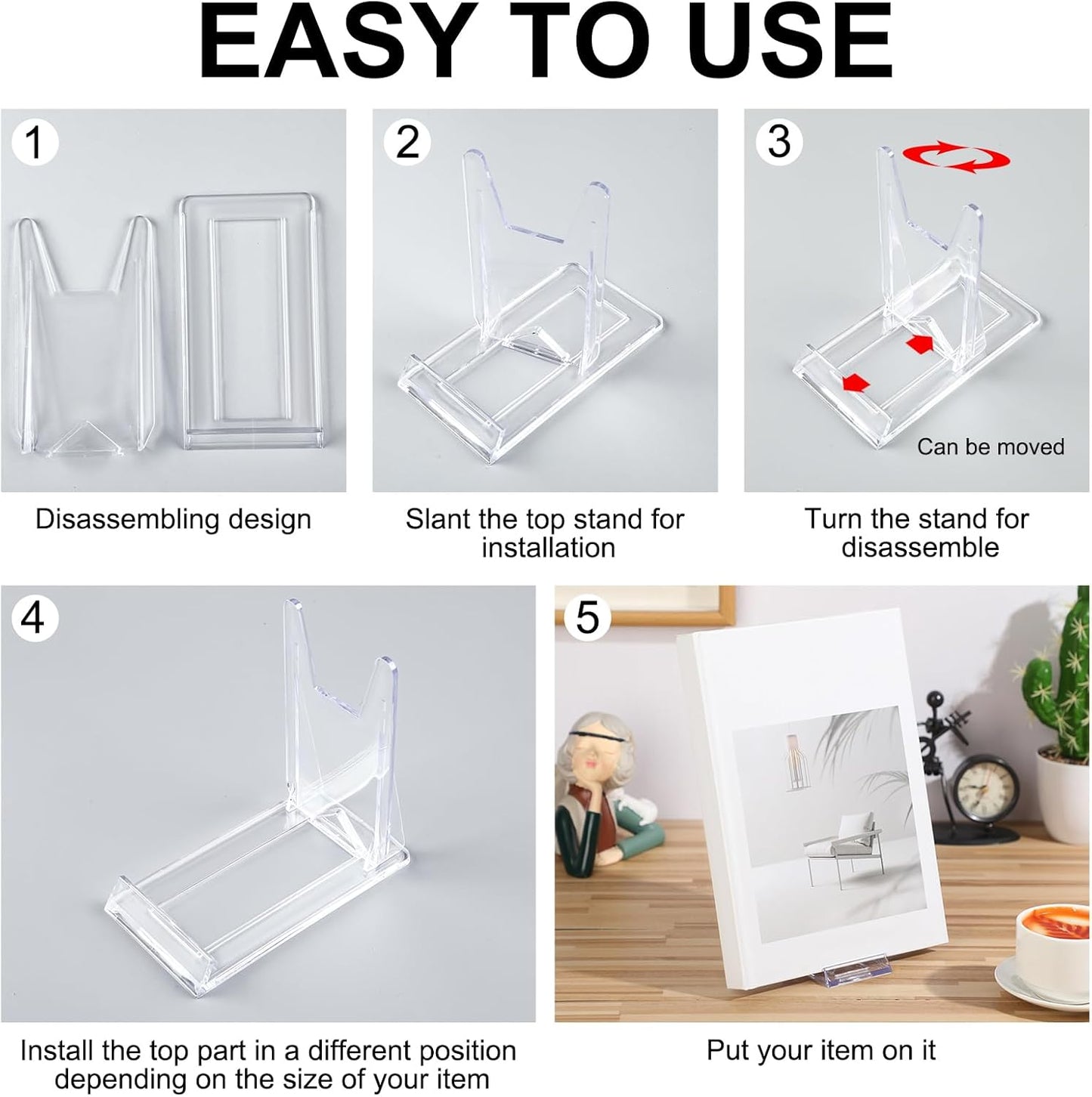 12 Pack Acrylic Book Stand for Display Adjustable Clear Display Holder Easel Collector Stand for Home Office Back to School Comic Album CD Magazine Postcard Artworks (4.2 x 4.3 x 2.35 Inch)