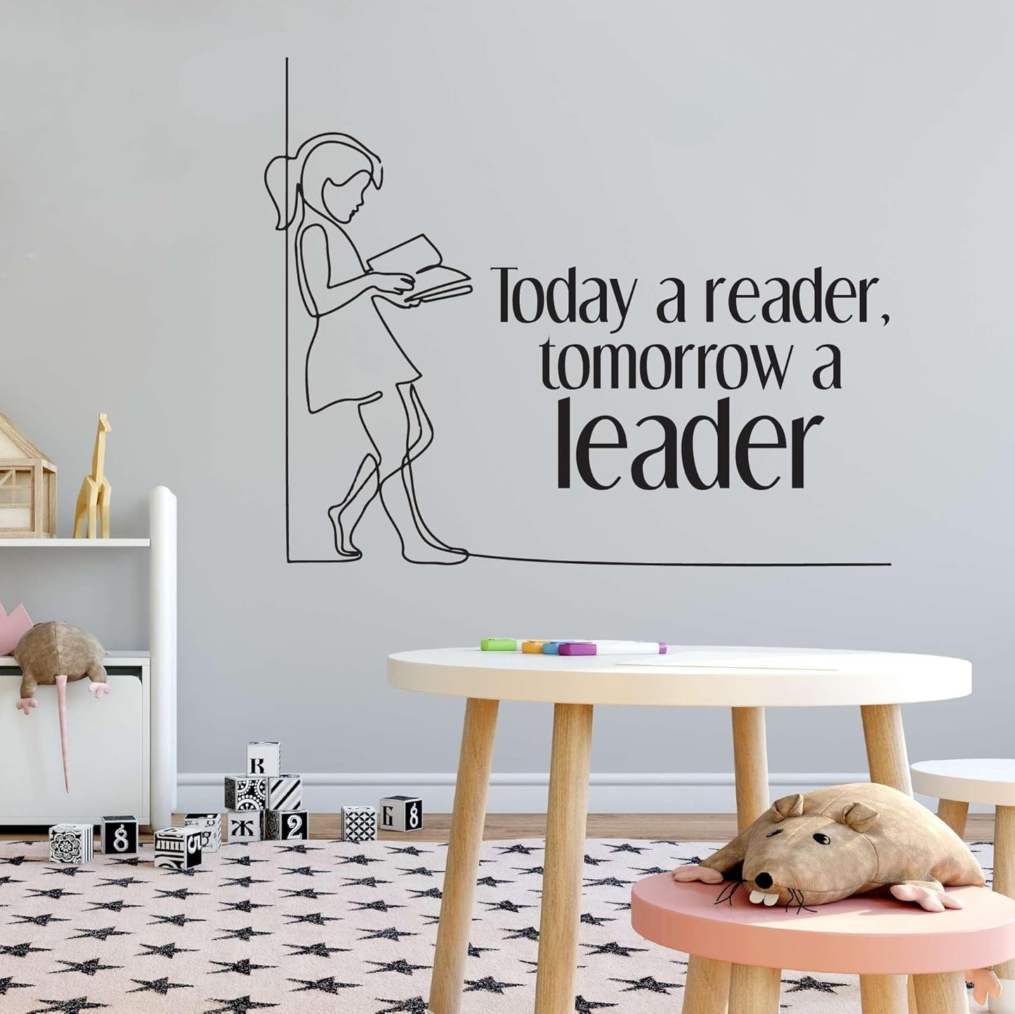 Girls Today a Reader Tomorrow A Leader Educational Quote Wall Decal Decoration Girl Reading Silhouette Book Lovers Quotes Bookish Lasts Years and Easily Removable - Size: 30 in(W) x 24 in(H)