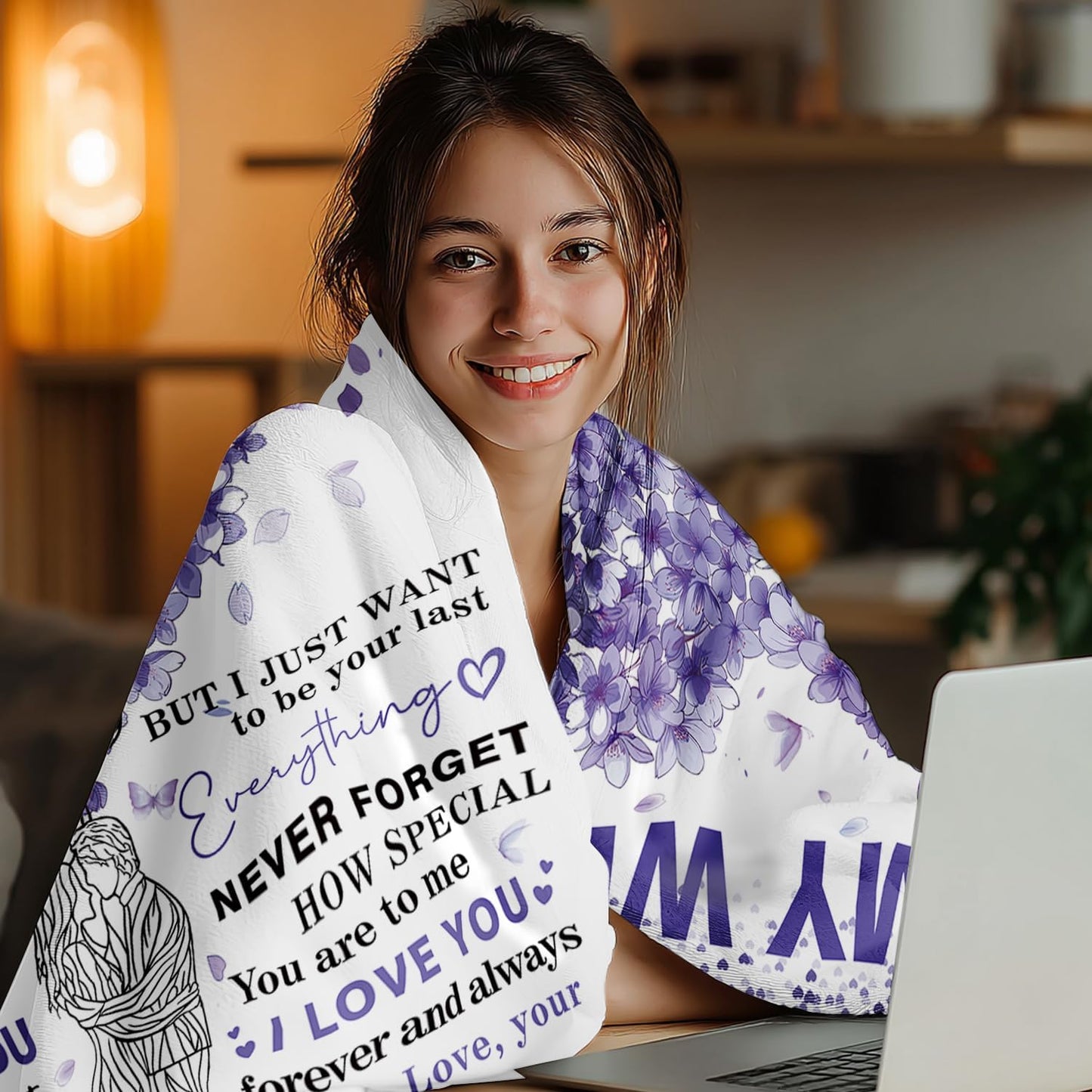 to My Wife Blanket Anniversary Birthday Gifts for Wife from Husband Best Women Birthday Gift Ideas for Her Christmas Valentines Day Romantic I Love You Gift for Her 50"x60"（Purple）