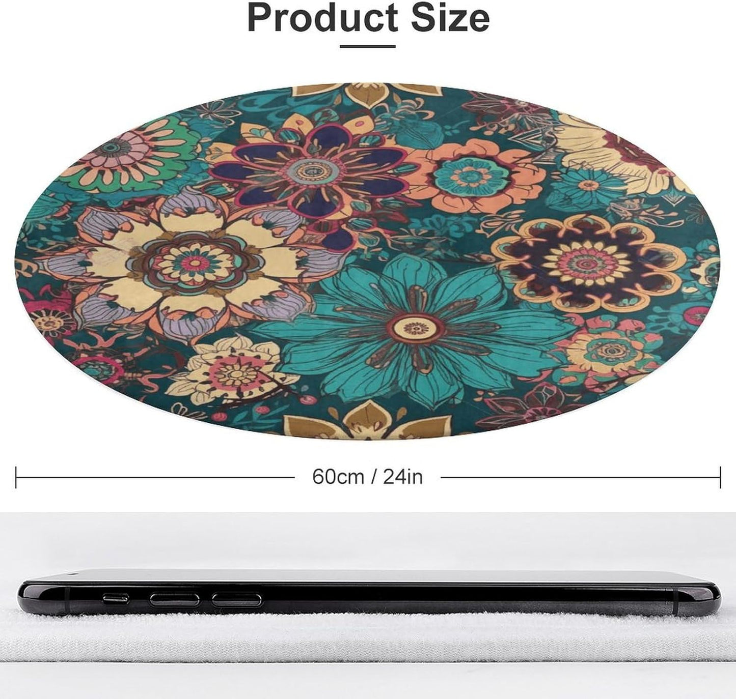 Bohemian Flower Circle Rug Retro Luxury Coral Velvet Floor Mat Non Slip Soft Indoor Floor Carpet Comfy Thickened Area Rugs Modern Aesthetic Minimalist Carpets for Home Decor