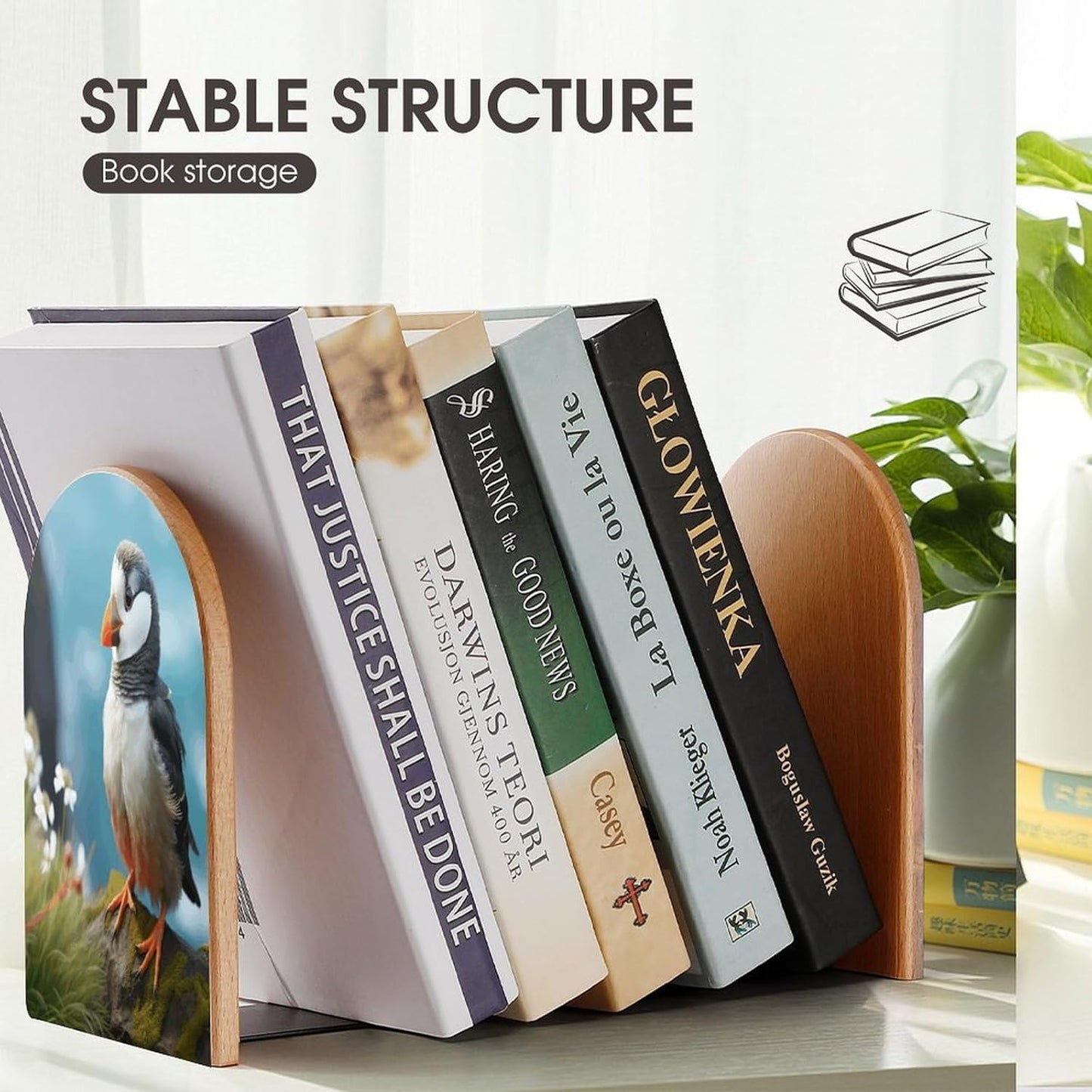 Cute Little Bird Bookend for Shelves Wooden Book End Large Size Sturdy Book Holders Stoppers with Metal Base for Bookshelves Slick Decorative Bookends Stands