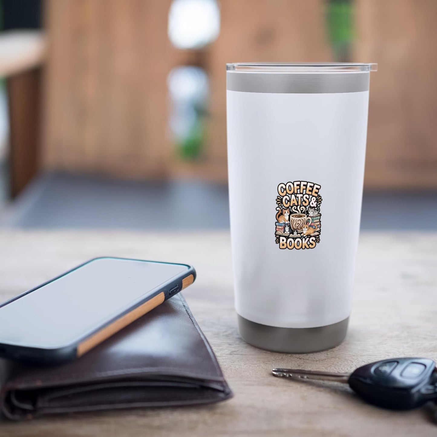 Cat Sleeping with Coffee and Book Stack Art Stainless Steel Insulated Tumbler