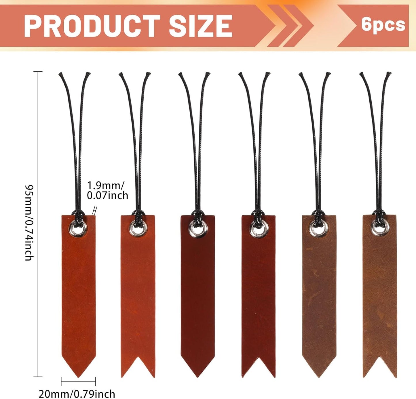 6Pcs Classic Leather Bookmark Personalized Stitched Bookmark with Leather Rope Page Markers Reading Gifts for Book Lovers Readers Men Women Teachers