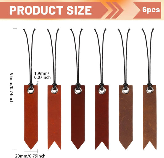 6Pcs Classic Leather Bookmark Personalized Stitched Bookmark with Leather Rope Page Markers Reading Gifts for Book Lovers Readers Men Women Teachers