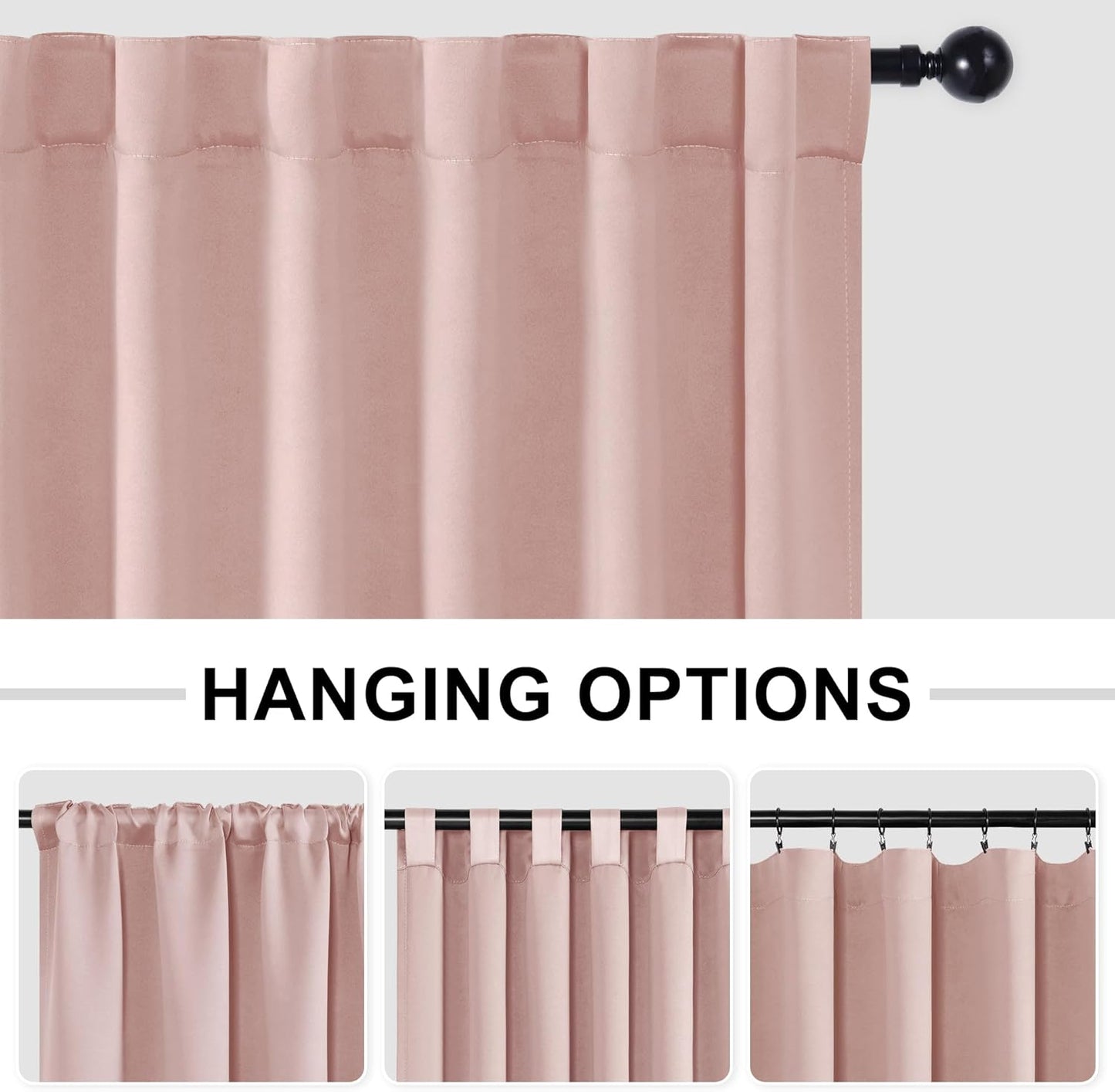 Hiasan Patio Sliding Room Divider Door Curtains - Extra Wide Privacy Room Thermal Insulated Blackout Curtain with Back Tab & Rod Pocket for Bedroom Partition(100 x 108 Inches, Blush Pink)
