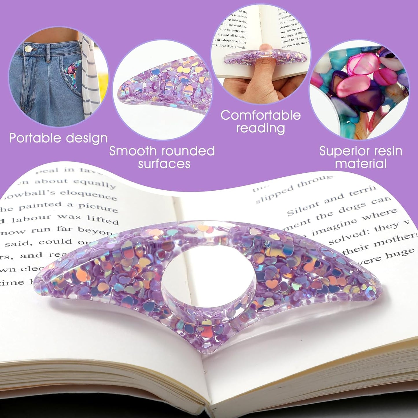 4Pcs Book Page Holder, Dried Flower Resin Book Page Holder, Thumb Books Pages Holders, Personalized Flower Resin Pages Holders, Reading Accessories Gift for Teachers Lovers Literary